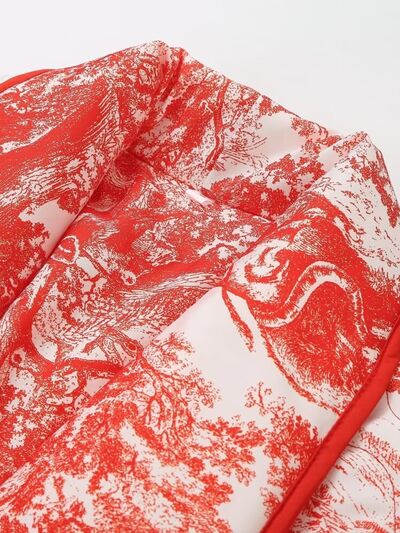 Close-Up Fabric Printed Long Sleeve Winter Coat with Pockets In Red