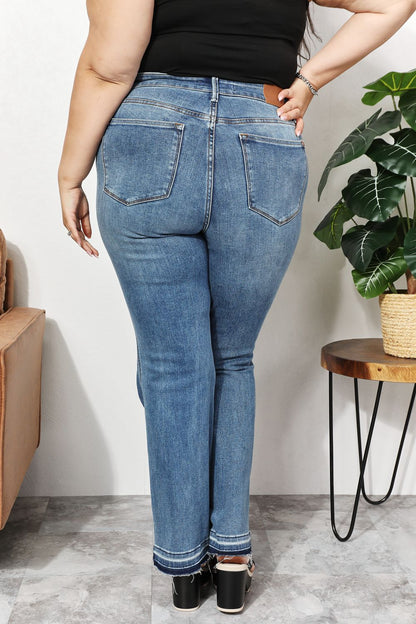 Back View, Plus Size, Judy Blue, High Waist Tummy Control Release Hem Slim Boot Cut Jeans 88626