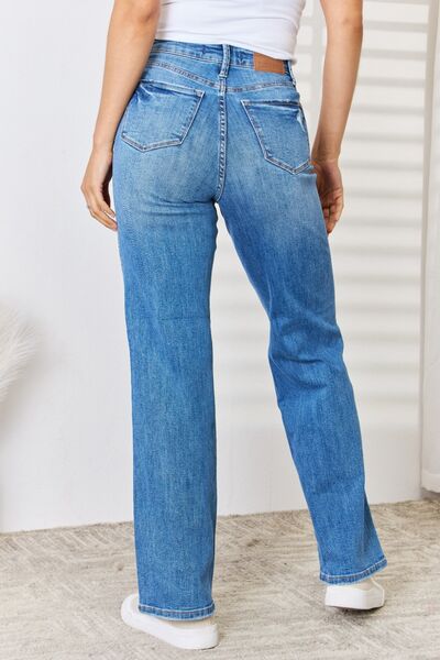 Back View, Judy Blue, High Waist Tummy Control Distressed Straight Jeans Style 88785