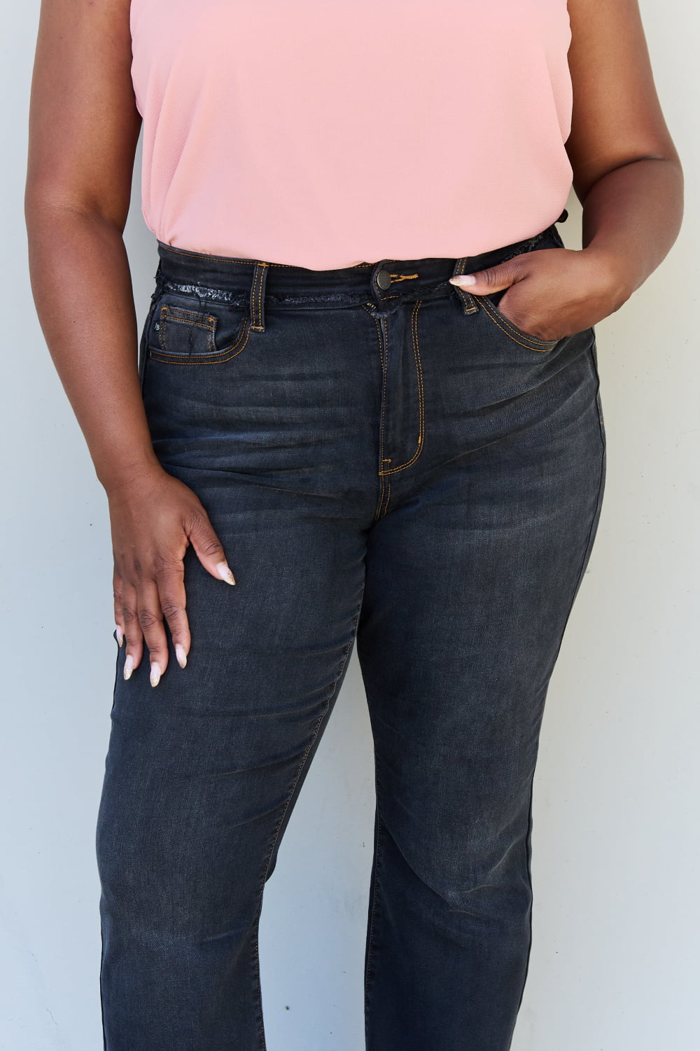 Close-Up, Plus Size, Judy Blue, High-Waist Release Hem Slim Bootcut Jeans Style 82535
