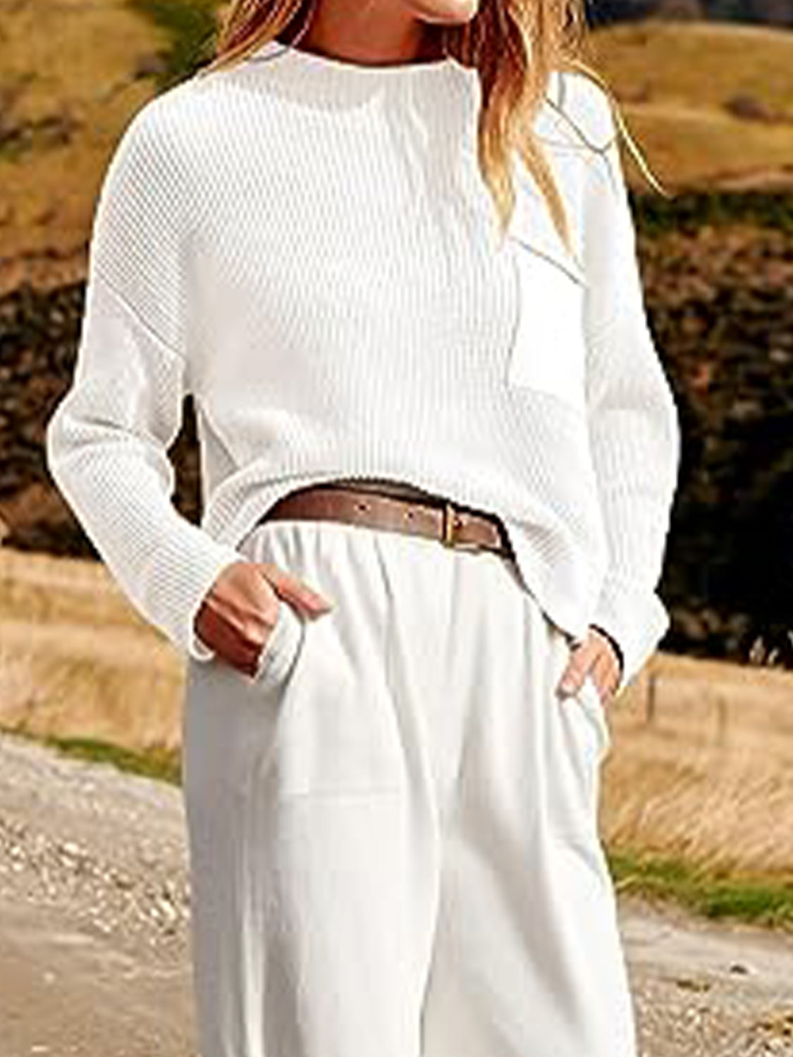 Close-Up, Knit Top and Joggers Set In White