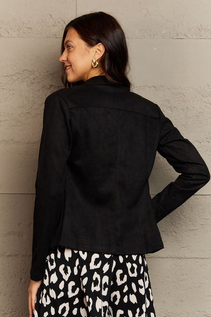 Back View, Ninexis, Lapel Collar Long Sleeve Jacket In Black