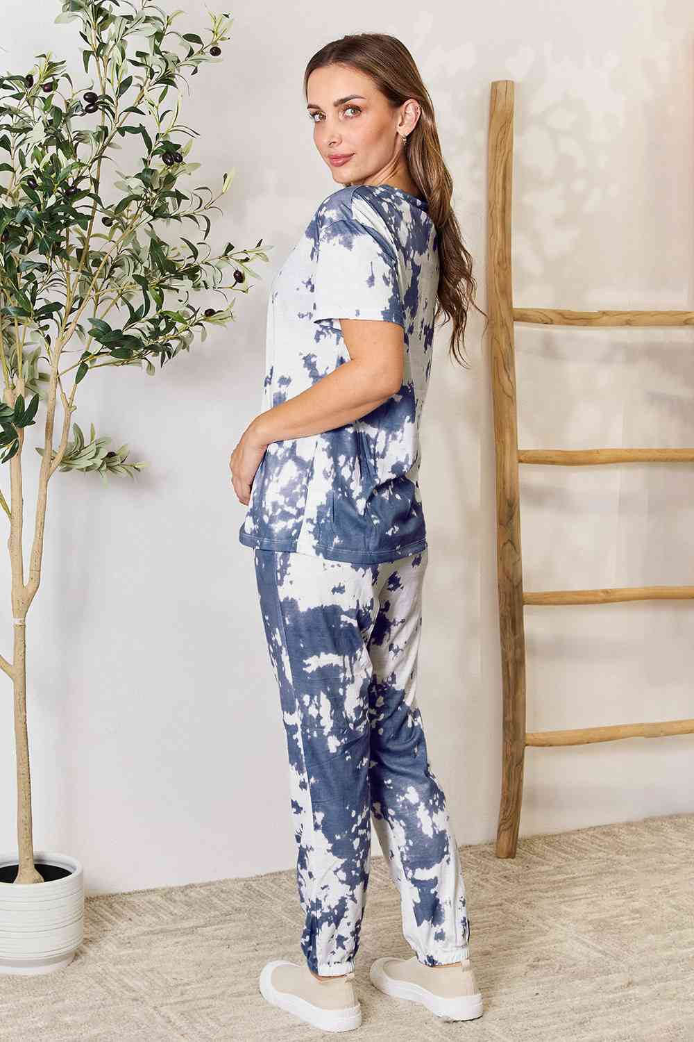 Side VIew, Double Take, Tie-Dye Tee and Drawstring Waist Joggers Lounge Set