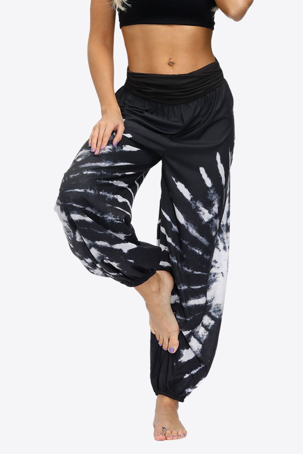Fashion Prints Ruched Athletics Pants In Black