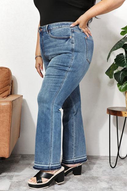 Side VIew, Plus Size, Judy Blue, High Waist Tummy Control Release Hem Slim Boot Cut Jeans 88626