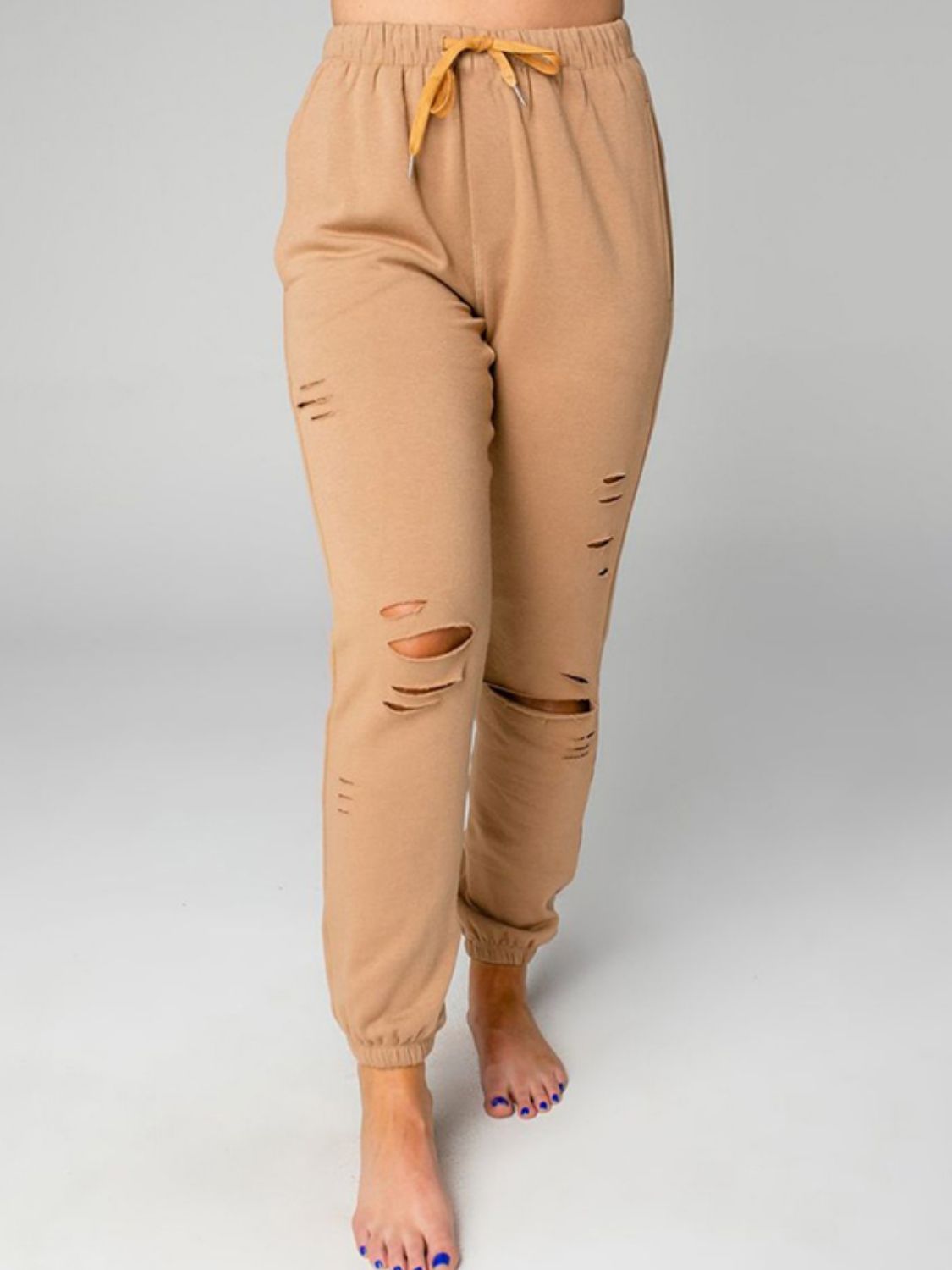 Distressed Sweatshirt and Joggers Set In Tan