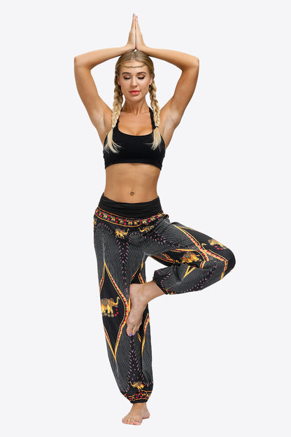 Fashion Prints Ruched Athletics Pants In Mustard