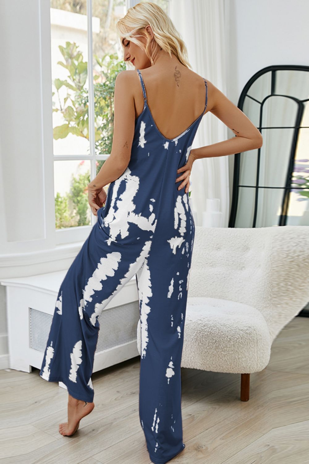Back View, Tie-Dye Spaghetti Strap Jumpsuit with Pockets