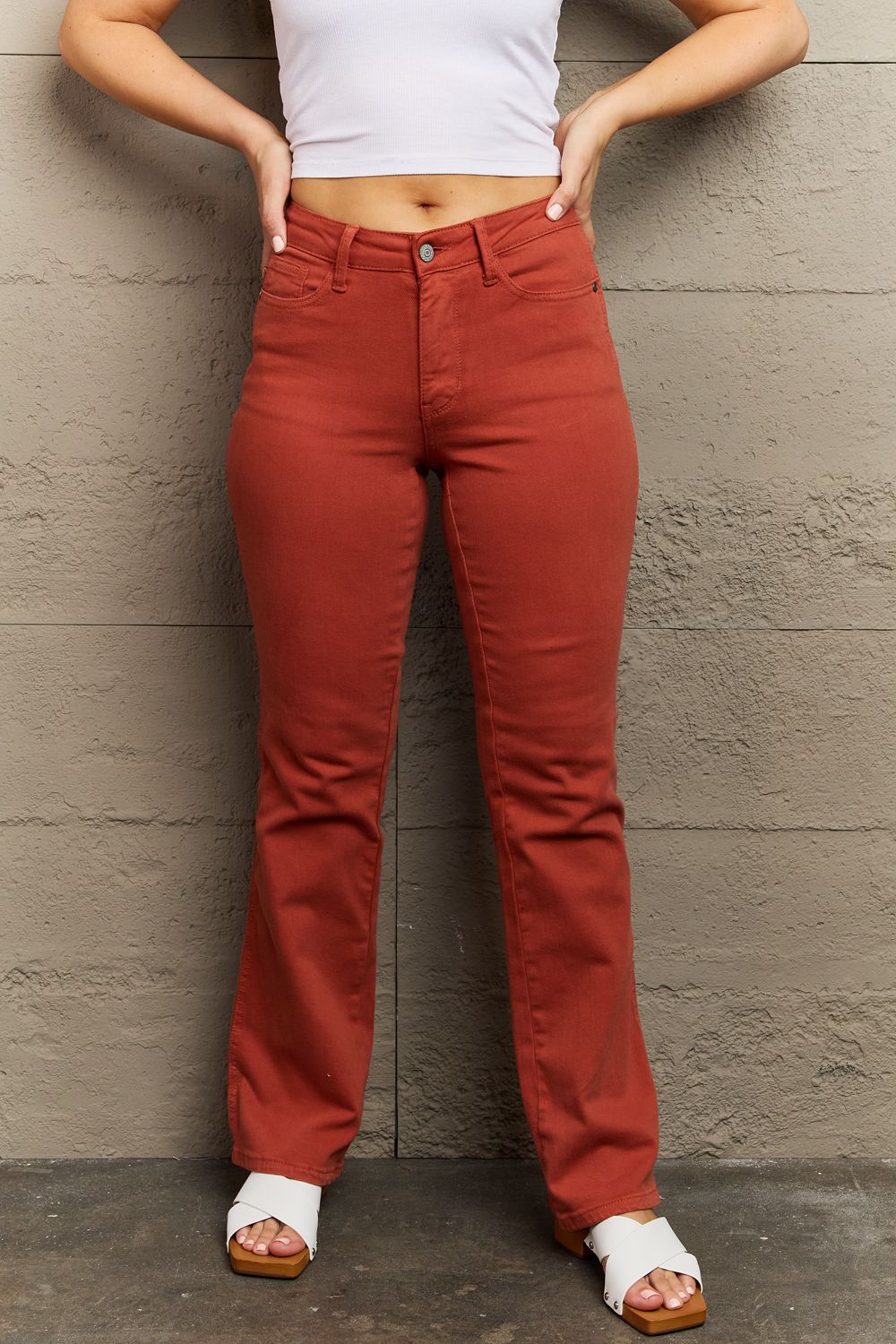 Judy Blue Mid Rise Slim Bootcut Terracotta Denim Jeans Style 88761