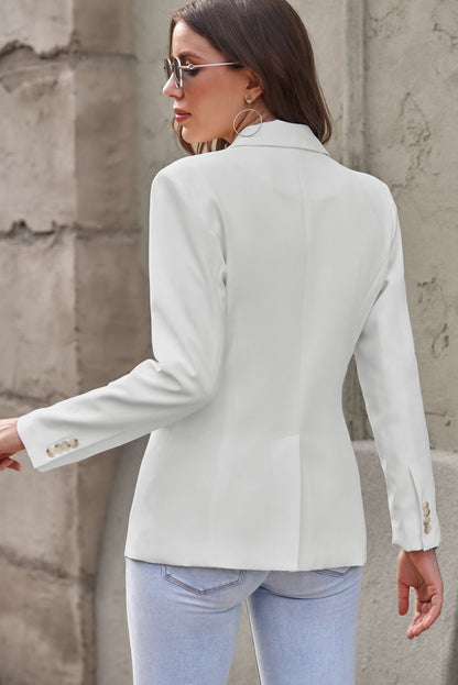 Back View, One-Button Flap Pocket Blazer In White