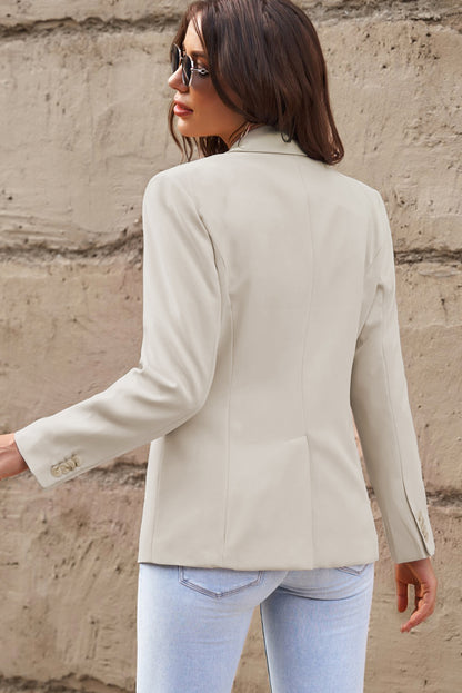 Back View, One-Button Flap Pocket Blazer In Cream