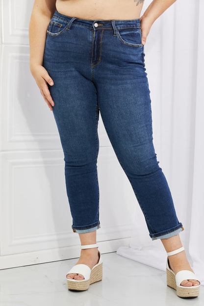 Plus Size, Judy Blue, High-Rise Sustainable Cool Denim Cuffed Boyfriend Jeans Style 88608