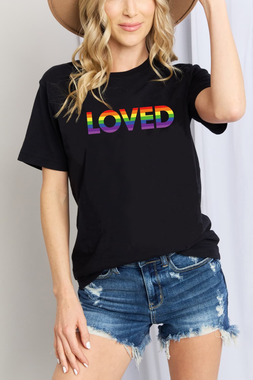 Simply Love, LOVED Graphic Cotton T-Shirt In Black