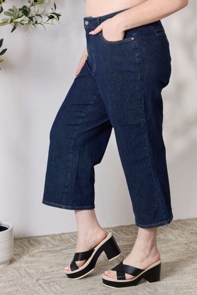 Side VIew, Plus Size, Judy Blue, High Waist Tummy Control Tailored Crop Wide Leg