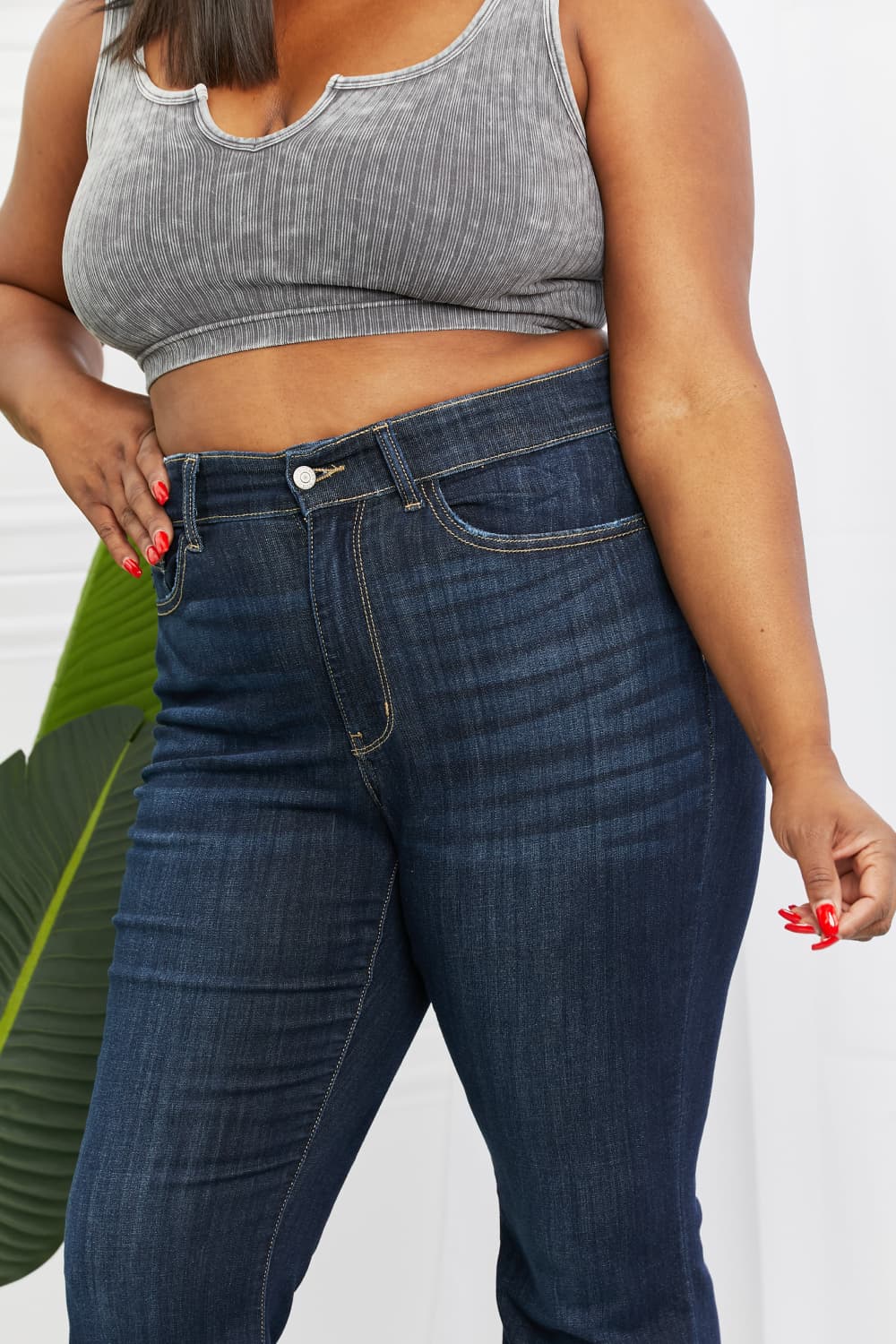 Close-Up, Plus Size, Judy Blue, High Waisted Raw Hem Tall Flare Jeans Style 82343