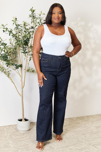 Plus Size, Judy Blue, High-Rise Front Seam & Dart Detail Wide-Leg Jeans 88664