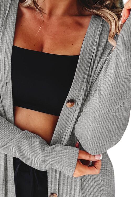 Close-Up, Button Up High-Low Long Sleeve Slit Cardigan In Charcoal