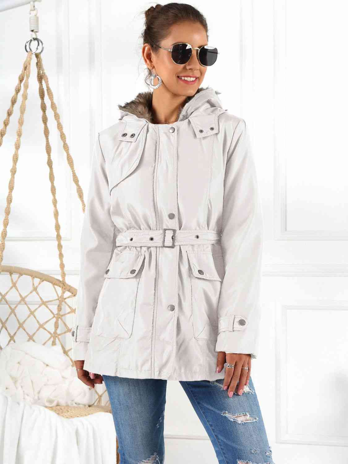 Hooded Jacket with Detachable Liner (Three-Way Wear) In White