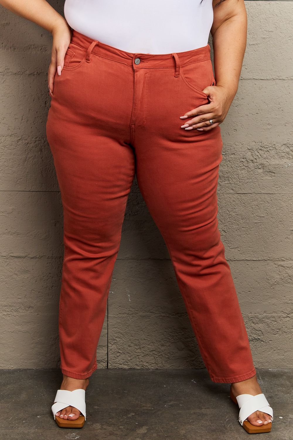 Plus Size, Judy Blue Mid Rise Slim Bootcut Terracotta Denim Jeans Style 88761