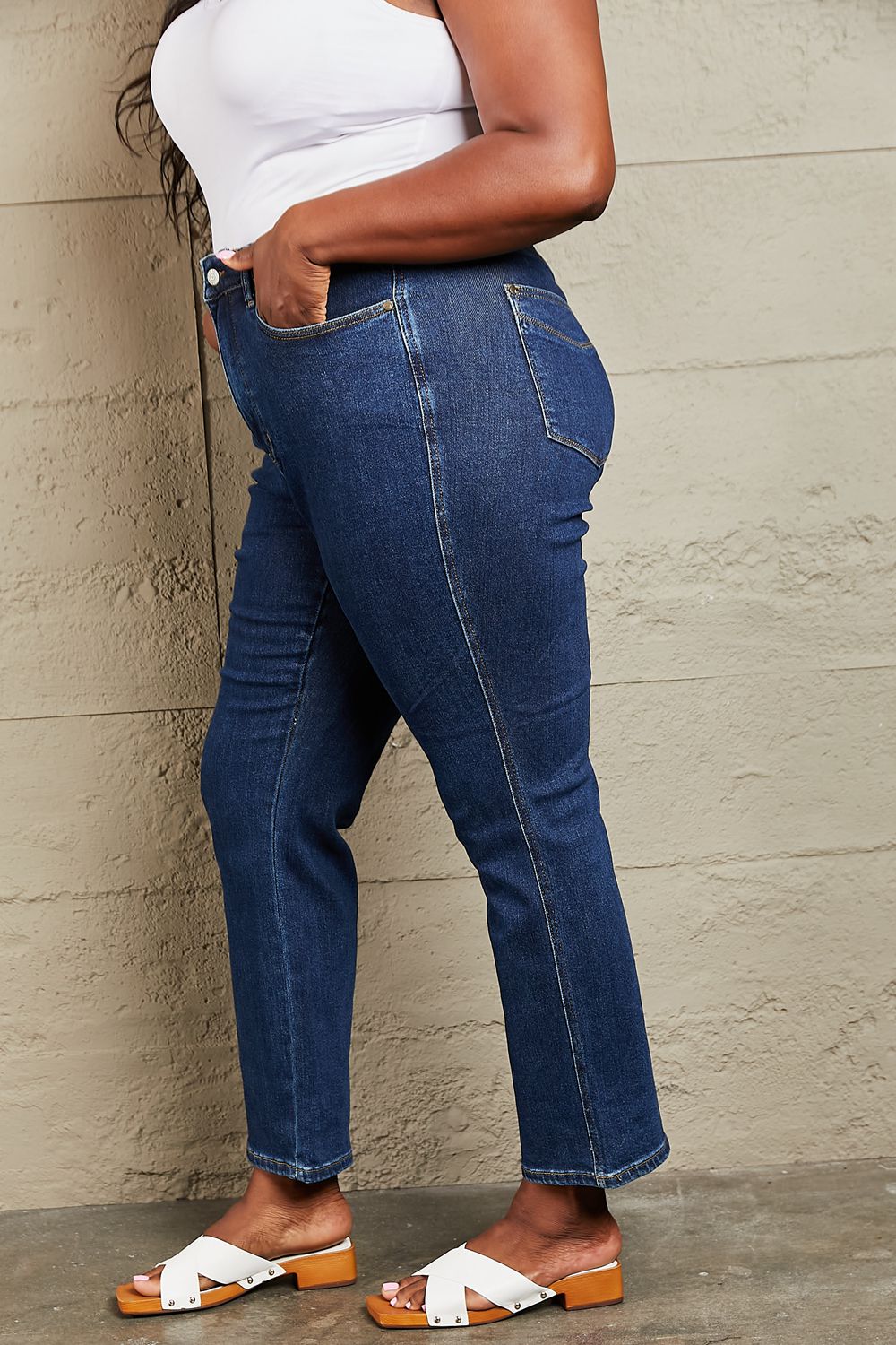 Side VIew, Plus SIze, Judy Blue, High Waist Tummy Control Classic Straight Denim Jeans, 88575