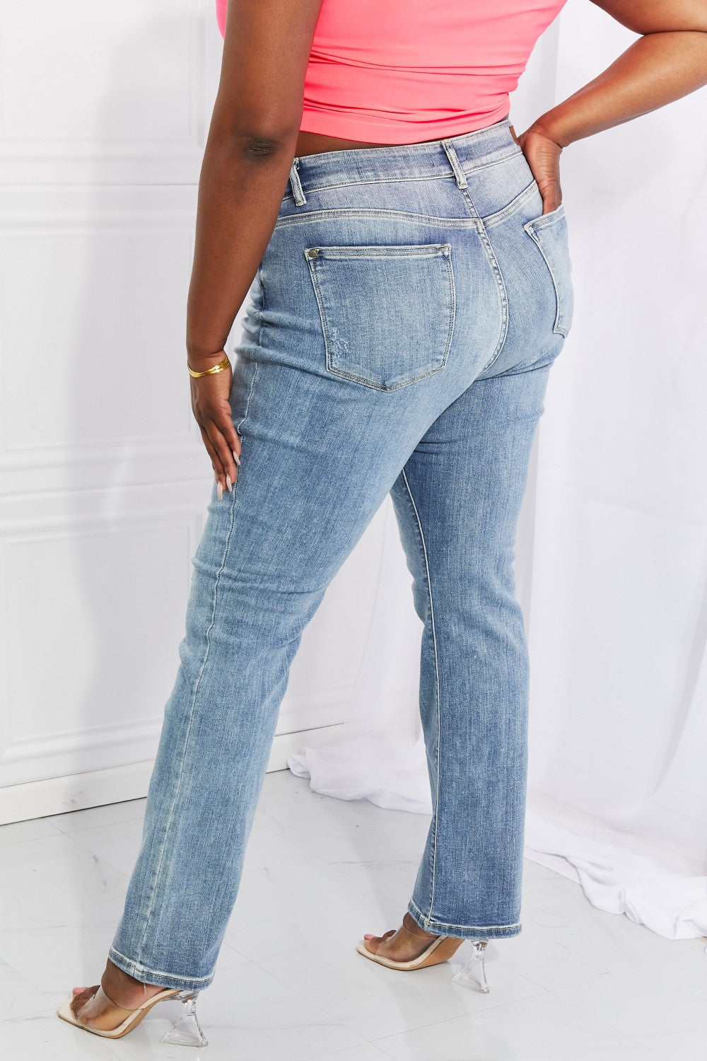 Back View, Plus Size, Judy Blue, Mid-Rise Bootcut Jeans Style 82337