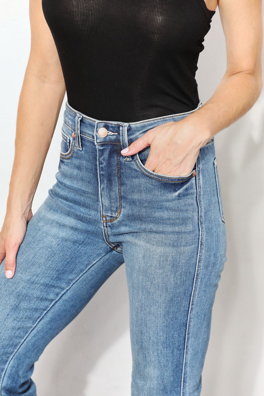 Close-Up, Judy Blue, High Waist Tummy Control Release Hem Slim Boot Cut Jeans 88626