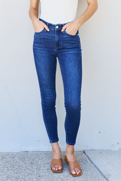 Judy Blue Mid Rise Classic Crinkle Ankle Detail Skinny Jeans 82505