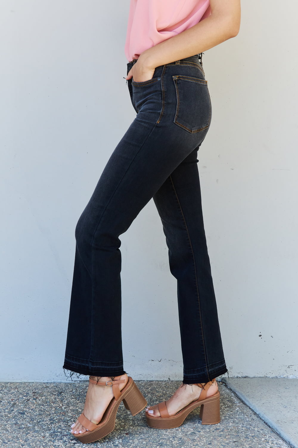 Side VIew, Judy Blue, High-Waist Release Hem Slim Bootcut Jeans Style 82535