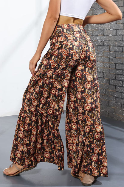 Back View, Printed High-Rise Tied Culottes In Black