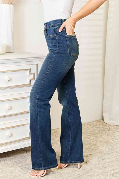Side View, Judy Blue High Waist Vintage Pull On Slim Bootcut Jeans Style 88589