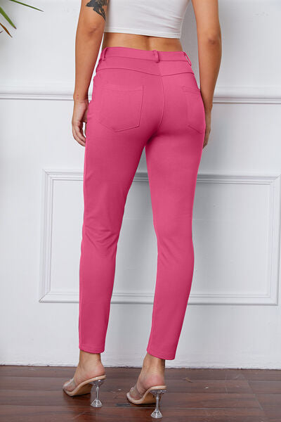Back View, Basic Bae Fashion, Stretchy Stitch Pants In Fuchsia Pink