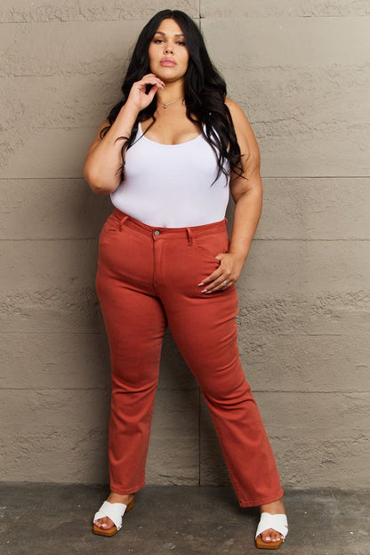 Plus Size, Judy Blue Mid Rise Slim Bootcut Terracotta Denim Jeans Style 88761