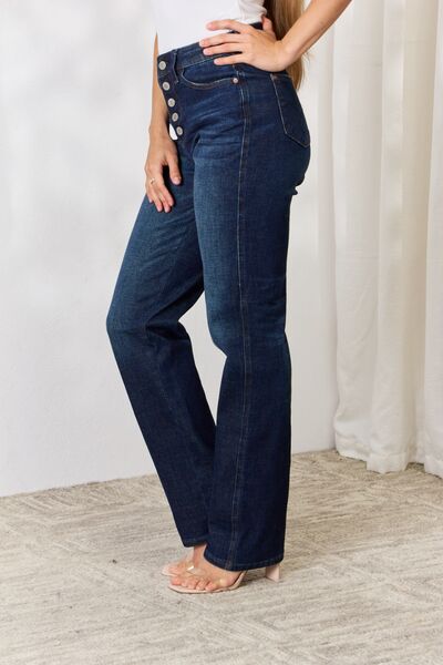 Side View, Judy Blue, High-Rise 5-Button Fly Straight Jeans Style 88598