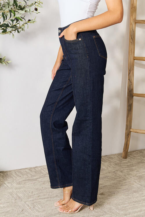 Side VIew, Judy Blue, High-Rise Front Seam & Dart Detail Wide-Leg Jeans 88664
