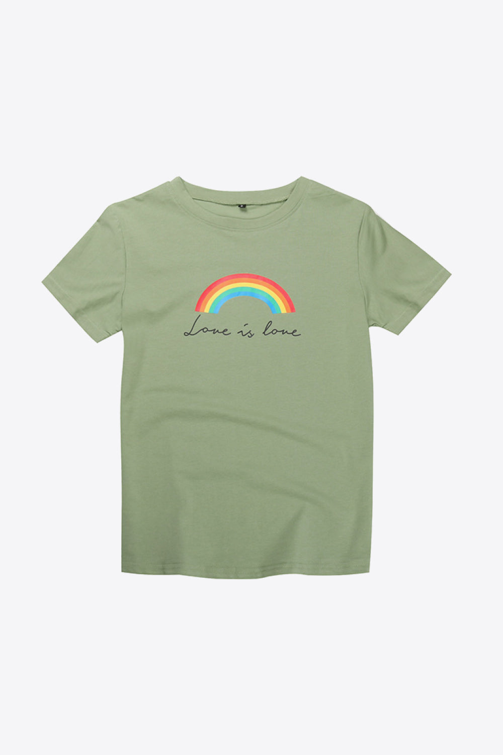 LOVE IS LOVE Rainbow Graphic Tee Shirt In Mist Green