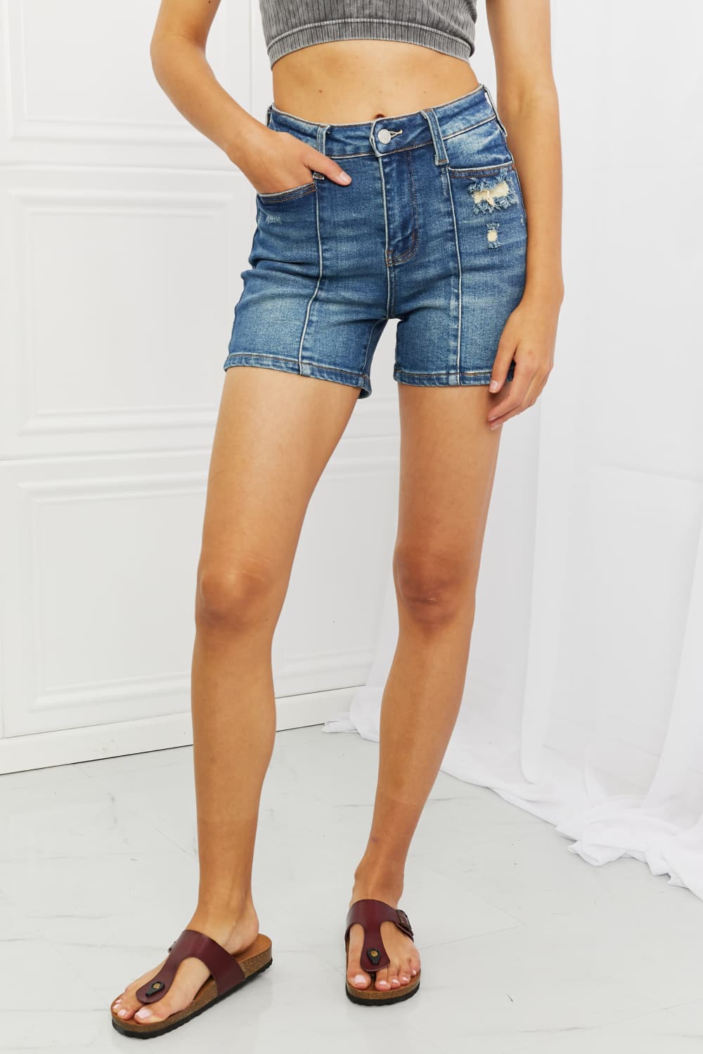 Judy Blue High Waist Seaming Detailed Shorts Style 150211