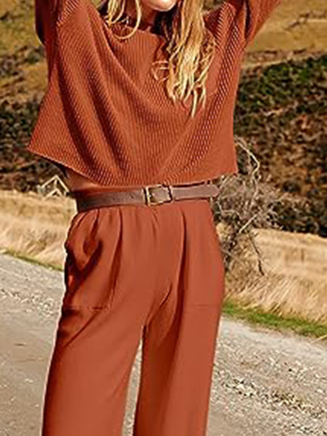 Close-Up, Knit Top and Joggers Set In Brick Red