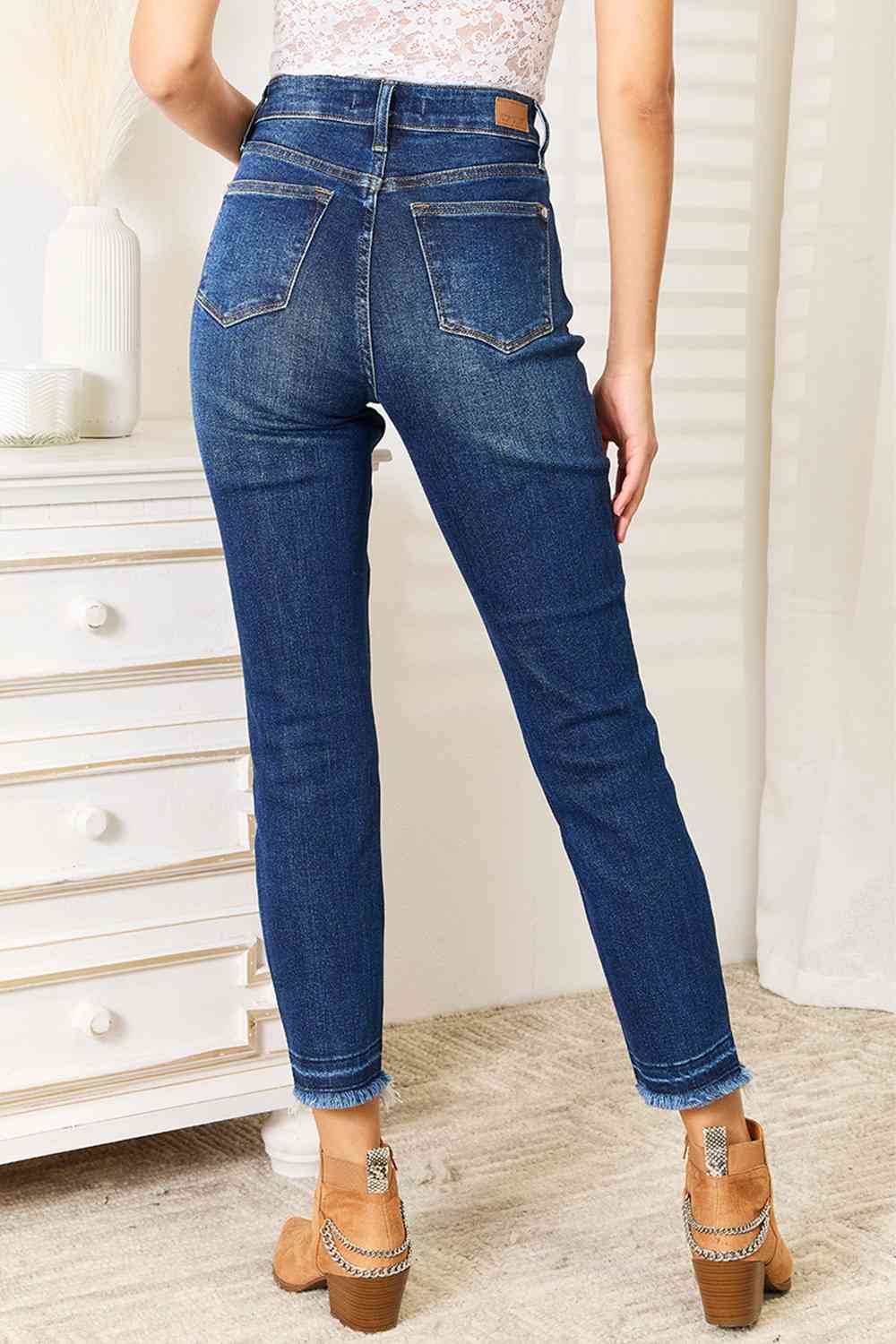 Back View, Judy Blue, High-Rise Released Hem Slim Jeans Style 88704