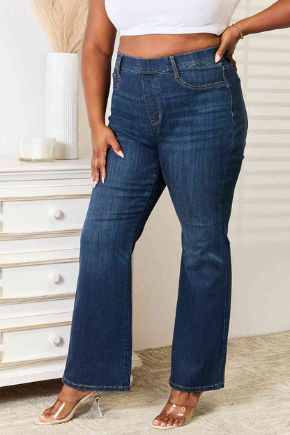 Side VIew, Plus Size, Judy Blue High Waist Vintage Pull On Slim Bootcut Jeans Style 88589