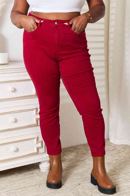 Judy Blue Deep Red High Waist Tummy Control Skinny Jeans