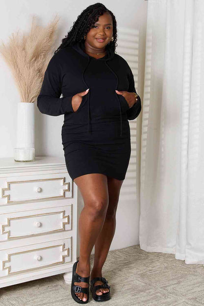 Plus Size, Culture Code, Drawstring Long Sleeve Hooded Dress