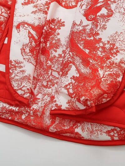 Close-Up, Fabric, Printed Long Sleeve Winter Coat with Pockets In Red