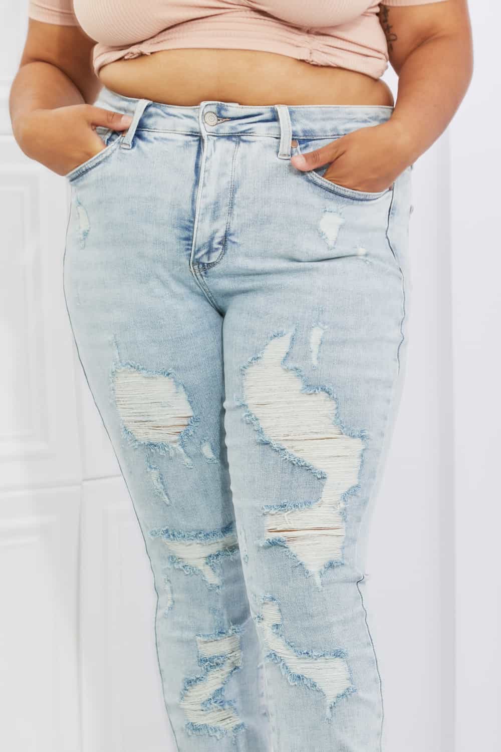 Close-Up, Plus Size, Judy Blue, High Rise Destroyed Tummy Control Skinny Jeans Style 88431