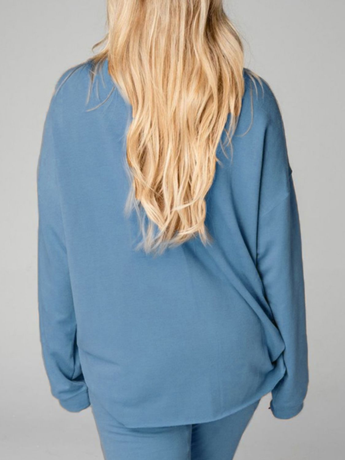Back View, Distressed Sweatshirt and Joggers Set In Misty Blue