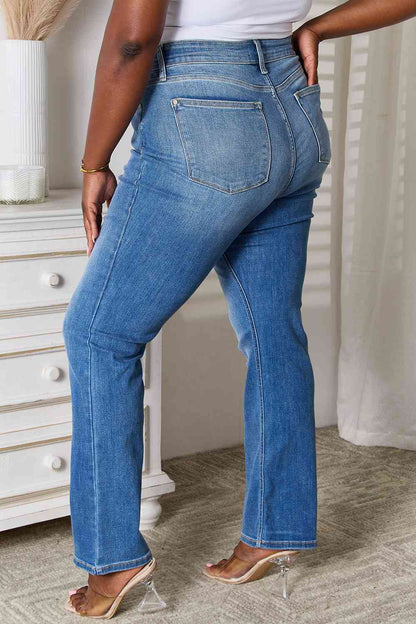 Back View, Plus Size, Judy Blue, High Waist Classic Contrast Wash Bootcut Jeans Style 82515