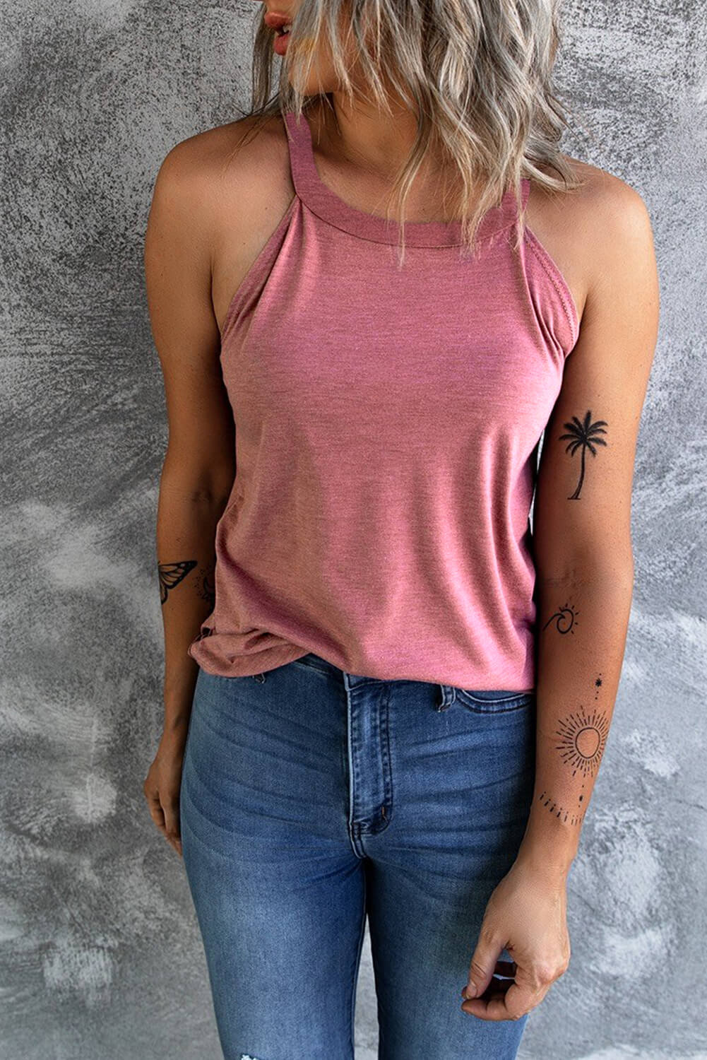 Curved Hem Grecian Tank Top In Blush Pink