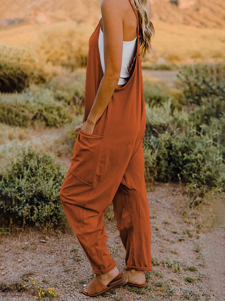 Side View, Double Take, Sleeveless V-Neck Pocketed Jumpsuit In Orange