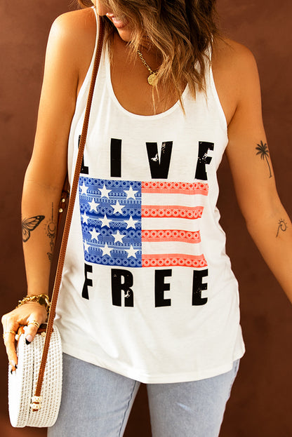 LIVE FREE Stars and Stripes Graphic Tank In White