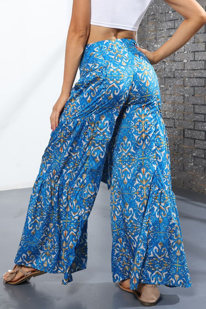 Back View, Printed High-Rise Tied Culottes In Sky Blue