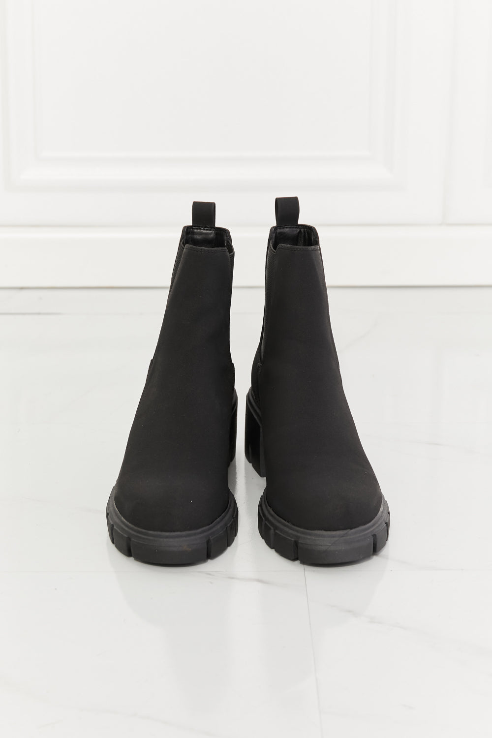 MM Shoes, Work For It Matte Lug Sole Chelsea Boots in Black